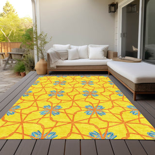 Piper Looms Chantille Geometric ACN958 Yellow Machine Washable Area Rug Outdoor Lifestyle Image Feature