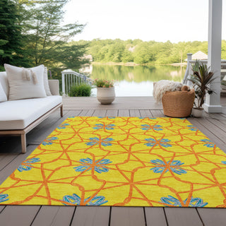 Piper Looms Chantille Geometric ACN958 Yellow Machine Washable Area Rug Outdoor Lifestyle Image Feature
