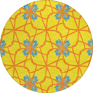 Piper Looms Chantille Geometric ACN958 Yellow Machine Washable Area Rug Round Main Image