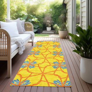 Piper Looms Chantille Geometric ACN958 Yellow Machine Washable Area Rug Runner Outdoor Lifestyle Image Feature
