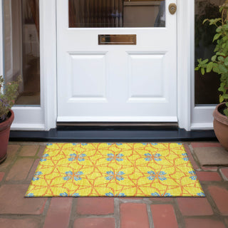 Piper Looms Chantille Geometric ACN958 Yellow Machine Washable Area Rug Scatter Outdoor Lifestyle Image Feature