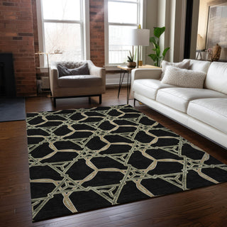 Piper Looms Chantille Geometric ACN959 Black Machine Washable Area Rug Lifestyle Image Feature