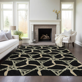 Piper Looms Chantille Geometric ACN959 Black Machine Washable Area Rug Lifestyle Image Feature