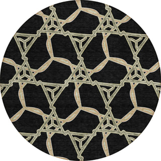 Piper Looms Chantille Geometric ACN959 Black Machine Washable Area Rug Round Main Image