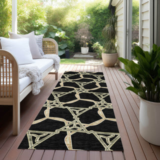 Piper Looms Chantille Geometric ACN959 Black Machine Washable Area Rug Runner Outdoor Lifestyle Image Feature