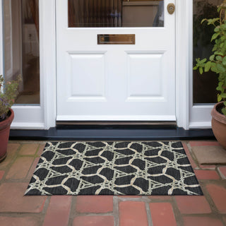 Piper Looms Chantille Geometric ACN959 Black Machine Washable Area Rug Scatter Outdoor Lifestyle Image Feature