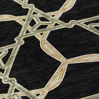 Piper Looms Chantille Geometric ACN959 Black Machine Washable Area Rug Swatch Image