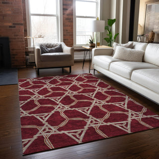 Piper Looms Chantille Geometric ACN959 Burgundy Machine Washable Area Rug Lifestyle Image Feature