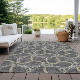 Piper Looms Chantille Geometric ACN959 Charcoal Machine Washable Area Rug Outdoor Lifestyle Image Feature