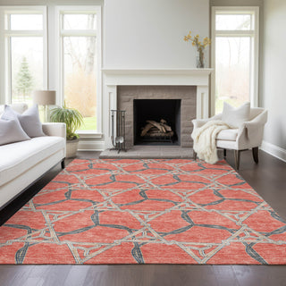 Piper Looms Chantille Geometric ACN959 Coral Machine Washable Area Rug Lifestyle Image Feature