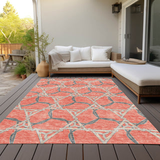Piper Looms Chantille Geometric ACN959 Coral Machine Washable Area Rug Outdoor Lifestyle Image Feature