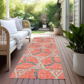 Piper Looms Chantille Geometric ACN959 Coral Machine Washable Area Rug Runner Outdoor Lifestyle Image Feature