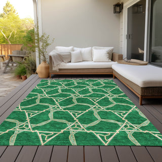 Piper Looms Chantille Geometric ACN959 Emerald Machine Washable Area Rug Outdoor Lifestyle Image Feature