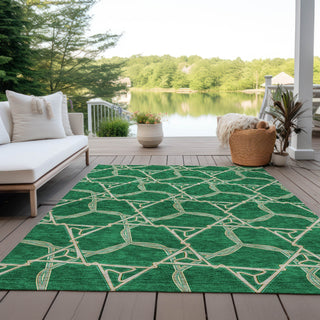 Piper Looms Chantille Geometric ACN959 Emerald Machine Washable Area Rug Outdoor Lifestyle Image Feature