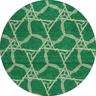 Piper Looms Chantille Geometric ACN959 Emerald Machine Washable Area Rug Round Main Image