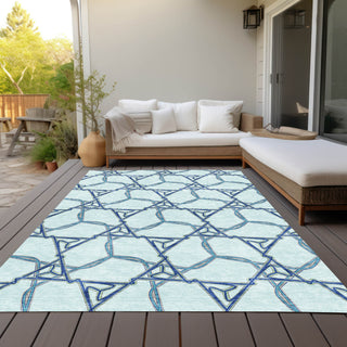 Piper Looms Chantille Geometric ACN959 Sky Machine Washable Area Rug Outdoor Lifestyle Image Feature