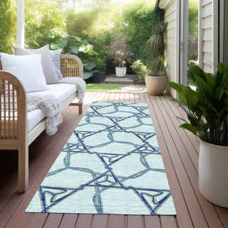 Piper Looms Chantille Geometric ACN959 Sky Machine Washable Area Rug Runner Outdoor Lifestyle Image Feature