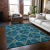 Piper Looms Chantille Geometric ACN959 Teal Machine Washable Area Rug Lifestyle Image Feature