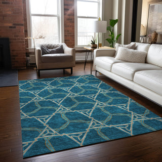 Piper Looms Chantille Geometric ACN959 Teal Machine Washable Area Rug Lifestyle Image Feature
