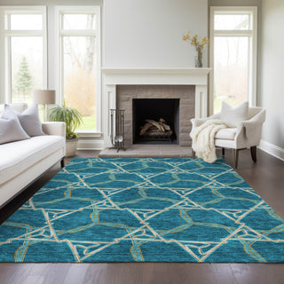 Piper Looms Chantille Geometric ACN959 Teal Machine Washable Area Rug Lifestyle Image Feature