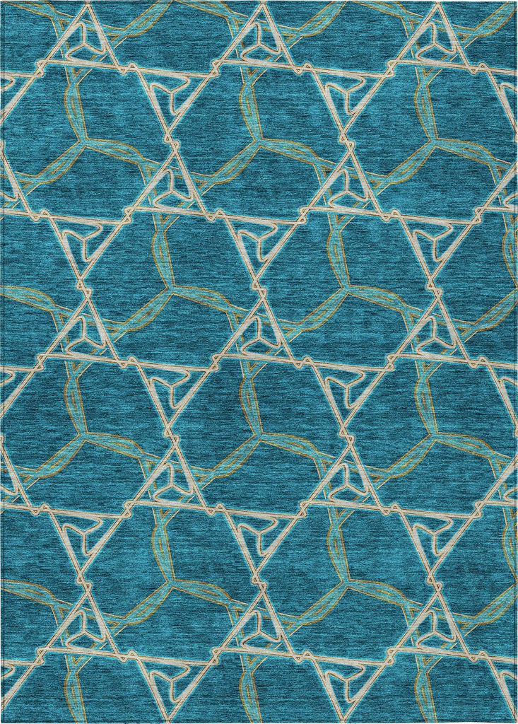 Piper Looms Chantille Geometric ACN959 Teal Machine Washable Area Rug main image
