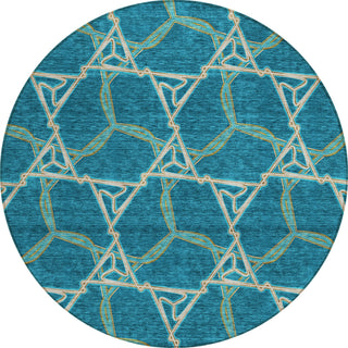 Piper Looms Chantille Geometric ACN959 Teal Machine Washable Area Rug Round Main Image