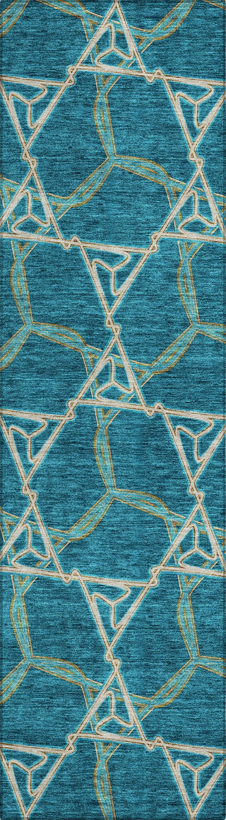 Piper Looms Chantille Geometric ACN959 Teal Machine Washable Area Rug Runner Main Image