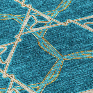 Piper Looms Chantille Geometric ACN959 Teal Machine Washable Area Rug Swatch Image