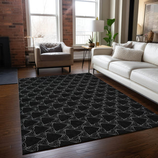 Piper Looms Chantille Geometric ACN960 Black Machine Washable Area Rug Lifestyle Image Feature