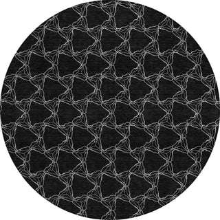 Piper Looms Chantille Geometric ACN960 Black Machine Washable Area Rug Round Main Image