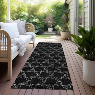 Piper Looms Chantille Geometric ACN960 Black Machine Washable Area Rug Runner Outdoor Lifestyle Image Feature
