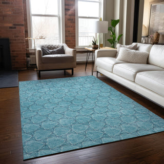 Piper Looms Chantille Geometric ACN960 Teal Machine Washable Area Rug Lifestyle Image Feature