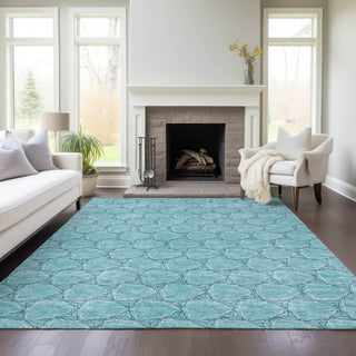 Piper Looms Chantille Geometric ACN960 Teal Machine Washable Area Rug Lifestyle Image Feature