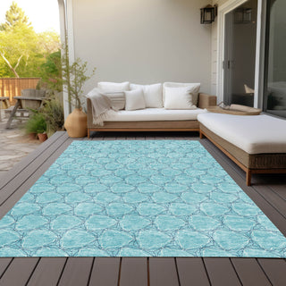 Piper Looms Chantille Geometric ACN960 Teal Machine Washable Area Rug Outdoor Lifestyle Image Feature