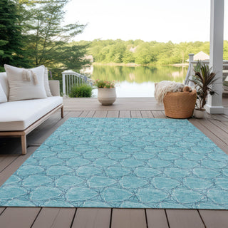 Piper Looms Chantille Geometric ACN960 Teal Machine Washable Area Rug Outdoor Lifestyle Image Feature