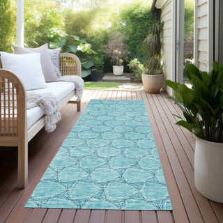 Piper Looms Chantille Geometric ACN960 Teal Machine Washable Area Rug Runner Outdoor Lifestyle Image Feature