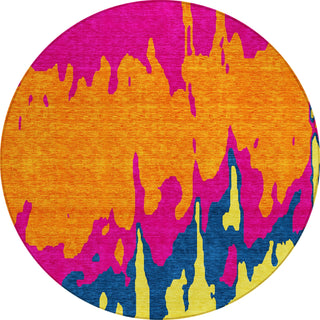Piper Looms Chantille Abstract ACN961 Pink Machine Washable Area Rug Round Main Image