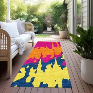 Piper Looms Chantille Abstract ACN961 Pink Machine Washable Area Rug Runner Outdoor Lifestyle Image Feature