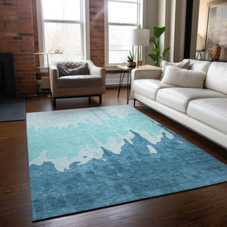 Piper Looms Chantille Abstract ACN961 Teal Machine Washable Area Rug Lifestyle Image Feature