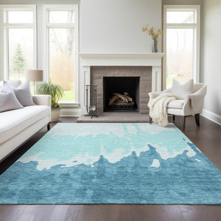 Piper Looms Chantille Abstract ACN961 Teal Machine Washable Area Rug Lifestyle Image Feature