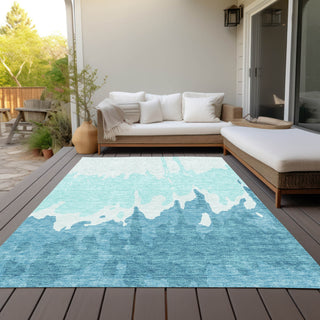 Piper Looms Chantille Abstract ACN961 Teal Machine Washable Area Rug Outdoor Lifestyle Image Feature