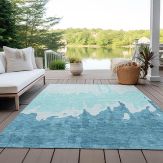 Piper Looms Chantille Abstract ACN961 Teal Machine Washable Area Rug Outdoor Lifestyle Image Feature
