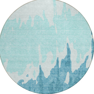 Piper Looms Chantille Abstract ACN961 Teal Machine Washable Area Rug Round Main Image