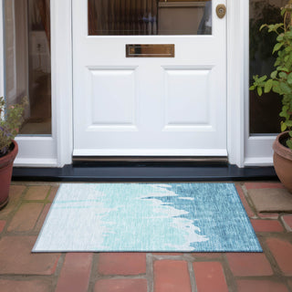 Piper Looms Chantille Abstract ACN961 Teal Machine Washable Area Rug Scatter Outdoor Lifestyle Image Feature