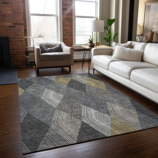 Piper Looms Chantille Geometric ACN962 Pewter Machine Washable Area Rug Lifestyle Image Feature