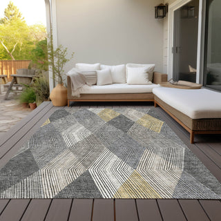 Piper Looms Chantille Geometric ACN962 Pewter Machine Washable Area Rug Outdoor Lifestyle Image Feature