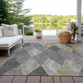 Piper Looms Chantille Geometric ACN962 Pewter Machine Washable Area Rug Outdoor Lifestyle Image Feature