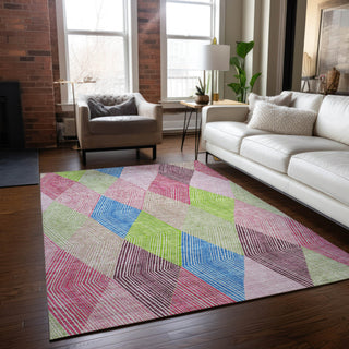 Piper Looms Chantille Geometric ACN962 Pink Machine Washable Area Rug Lifestyle Image Feature