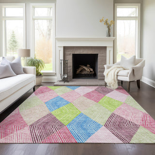 Piper Looms Chantille Geometric ACN962 Pink Machine Washable Area Rug Lifestyle Image Feature