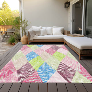 Piper Looms Chantille Geometric ACN962 Pink Machine Washable Area Rug Outdoor Lifestyle Image Feature